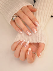 Minimalist pearl white press-on nails for everyday and bridal wear
