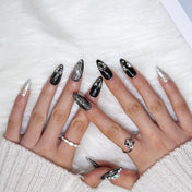 Luxury marble press-on nails with crystal embellishments for party or wedding