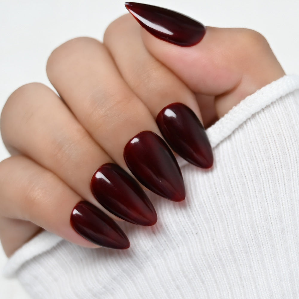 Deep wine red handmade nails, reusable press ons