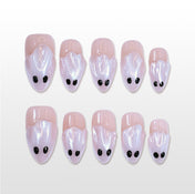 Handmade pearl white press on nails with cute ghost face Halloween design