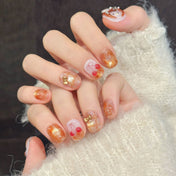 Handmade press on nails with glitter base and 3D tiger art
