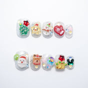 Short Christmas press-on nails with 3D Santa, reindeer, and Christmas tree charms