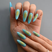 Summer ombre nails with ocean blue and sandy yellow blend