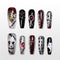 Handmade red black and silver coffin press on nails with skull, ghost and stitched design
