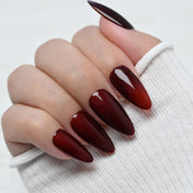 Deep burgundy red jelly nails, reusable handmade press on manicure