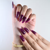 Vibrant purple press on nails, coffin shape, transparent jelly style