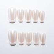 Short coffin press-on nails with pearl white gradient and glossy finish